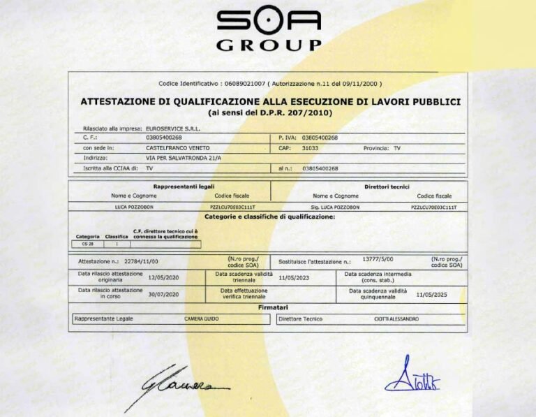 certificazioni SOA per lavori pubblici